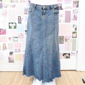 vintage low rise denim maxi skirt